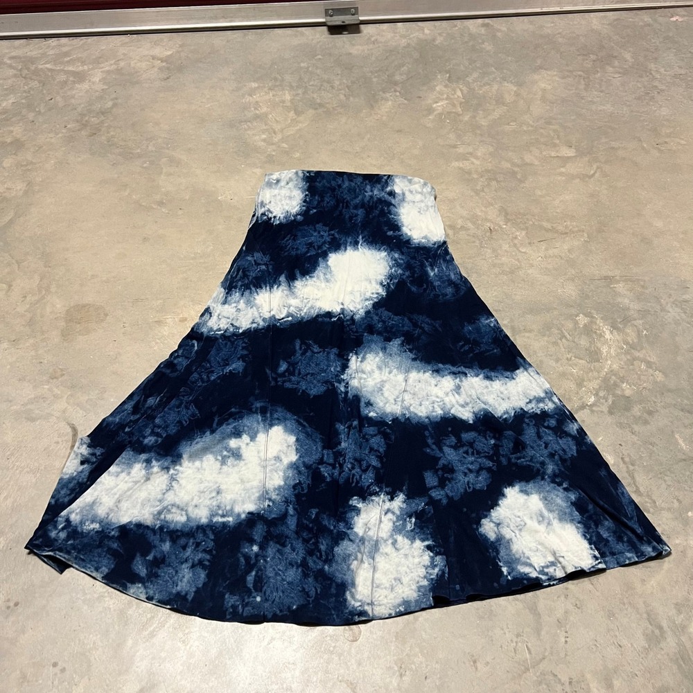 Polo Ralph Lauren Blue Tie Dye Cotton Maxi Long Skirt Womens Medium